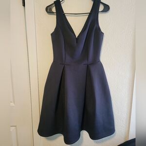 Donna Morgan Scuba Aline Pleated Flare Sleevless Navy Blue Dress 2